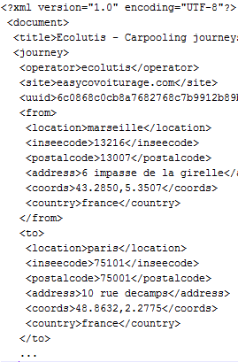 Un exemple d'annonce au format RDEX, en XML